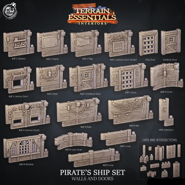 3D Printed Cast n Play Pirate Ship Walls and Doors Terrain Essentials 28mm 32mm D&D (Online Only)