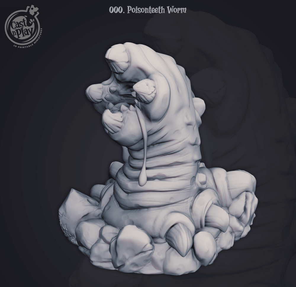 3D Printed Cast n Play Poisonteeth Worm 28mm 32mm D&D (Online Only)