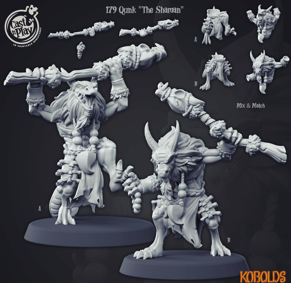 3D Printed Cast n Play Qunk The Shaman Kobold Collection 28 32mm D&D (Online Only)