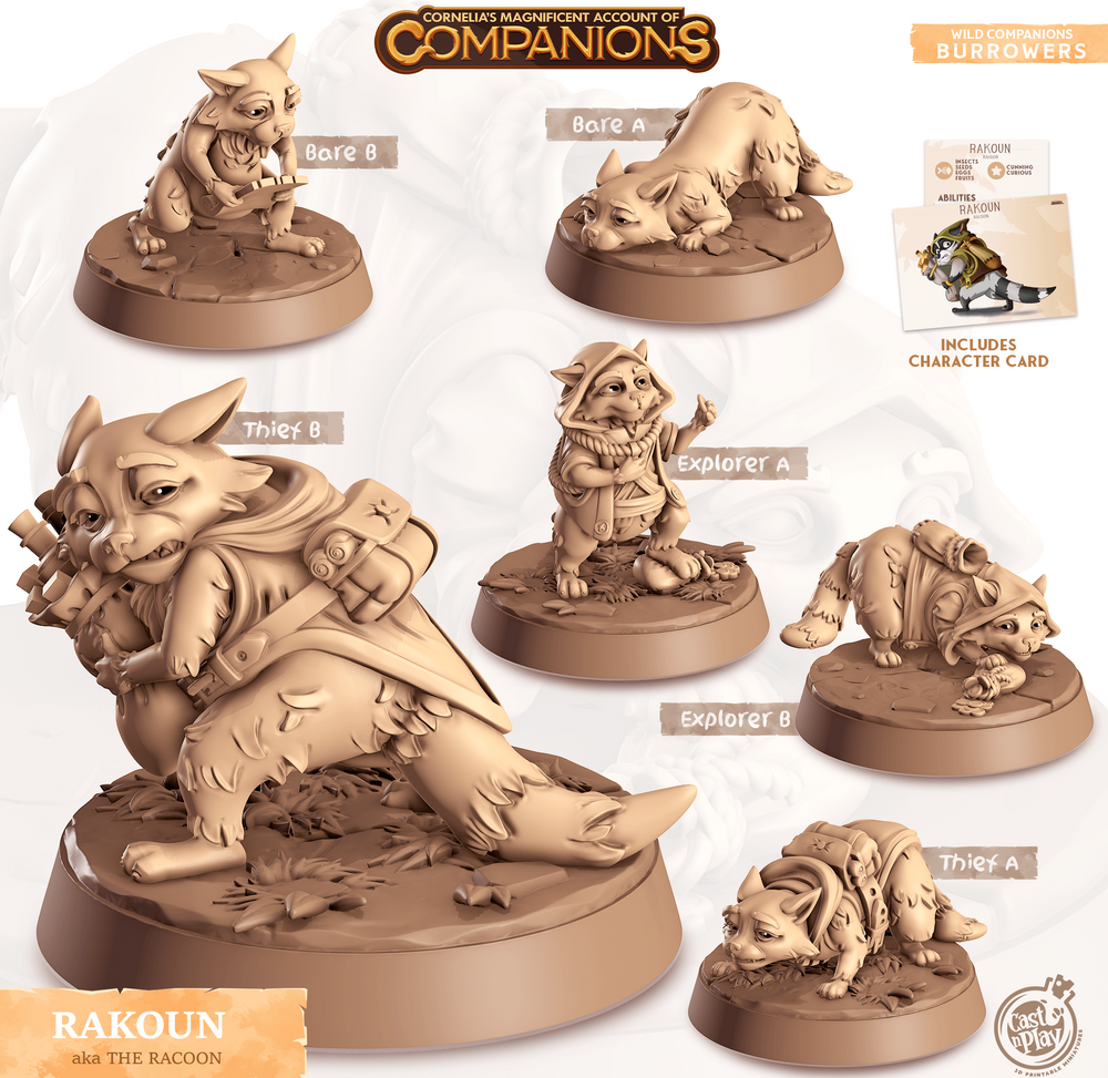 3D Printed Cast n Play Rakoun - Racoon Companions 28mm 32mm D&D (Online Only)