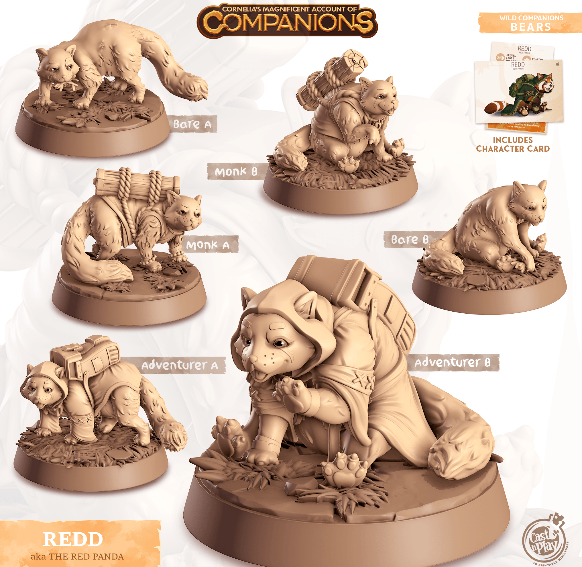 3D Printed Cast n Play Redd - Red Panda Companions 28mm 32mm D&D (Online Only)
