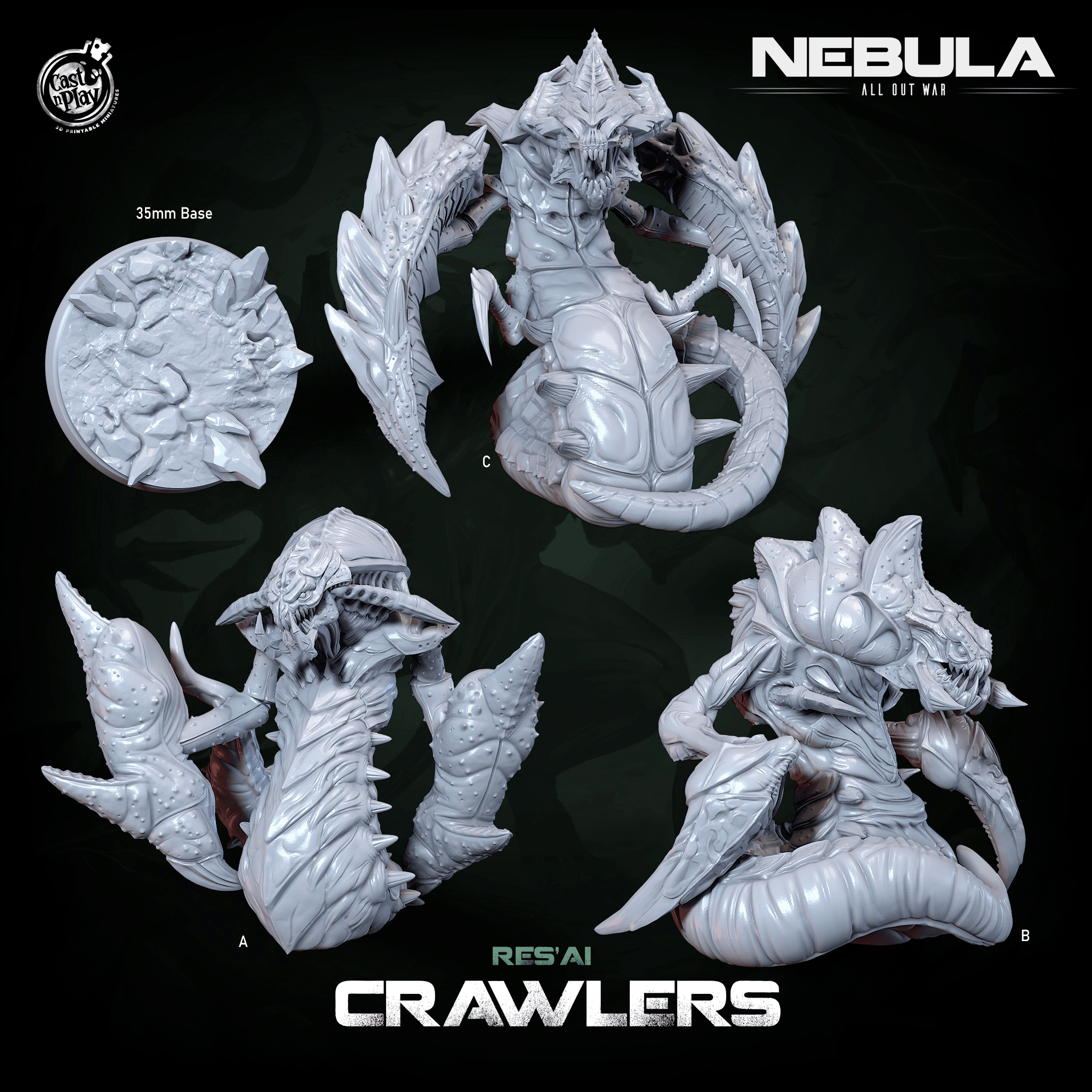 3D Printed Cast n Play Res'Ai Crawlers Nebula All Out War 28mm 32mm D&D (Online Only)