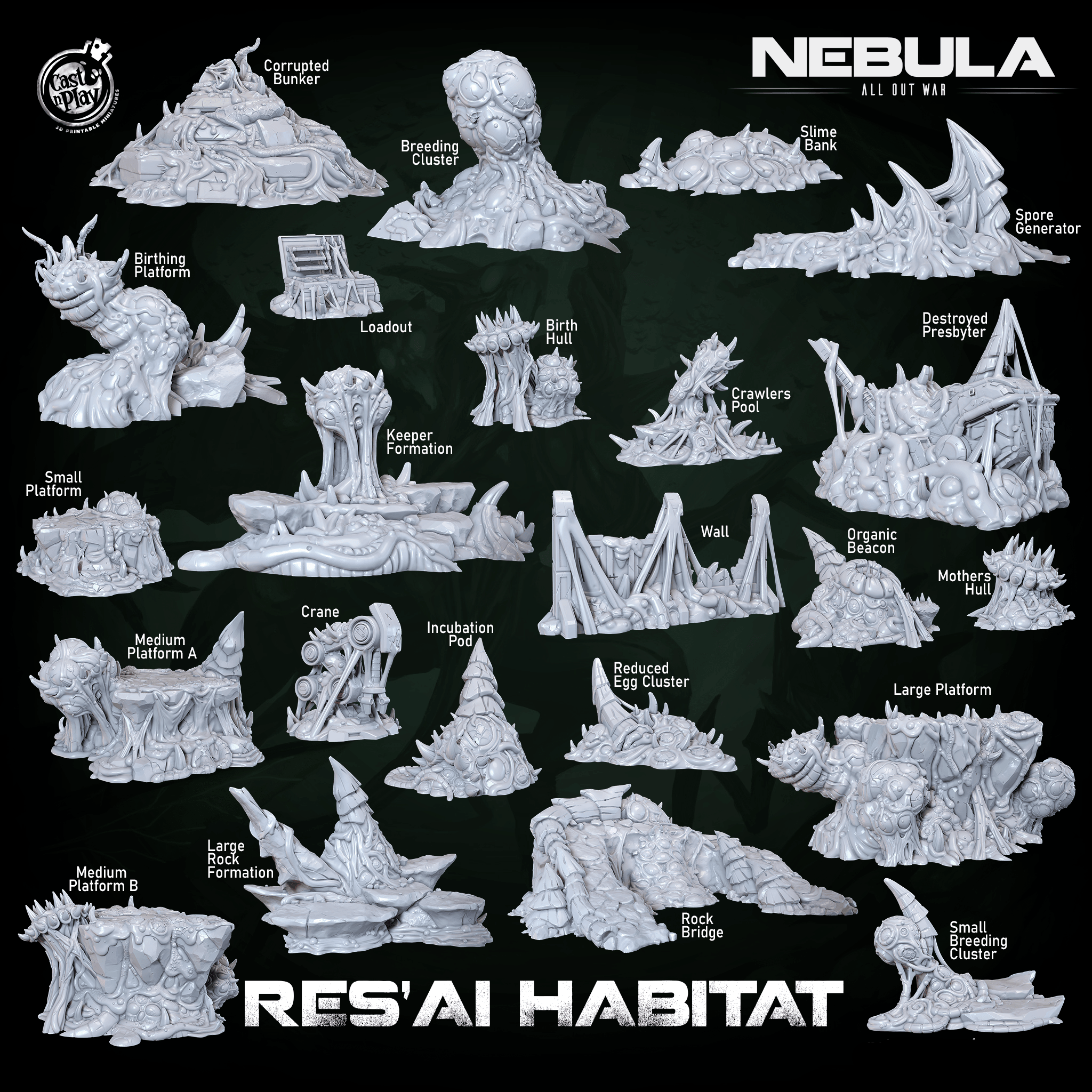 3D Printed Cast n Play Res'Ai World Terrain Nebula All Out War 28mm 32mm D&D (Online Only)