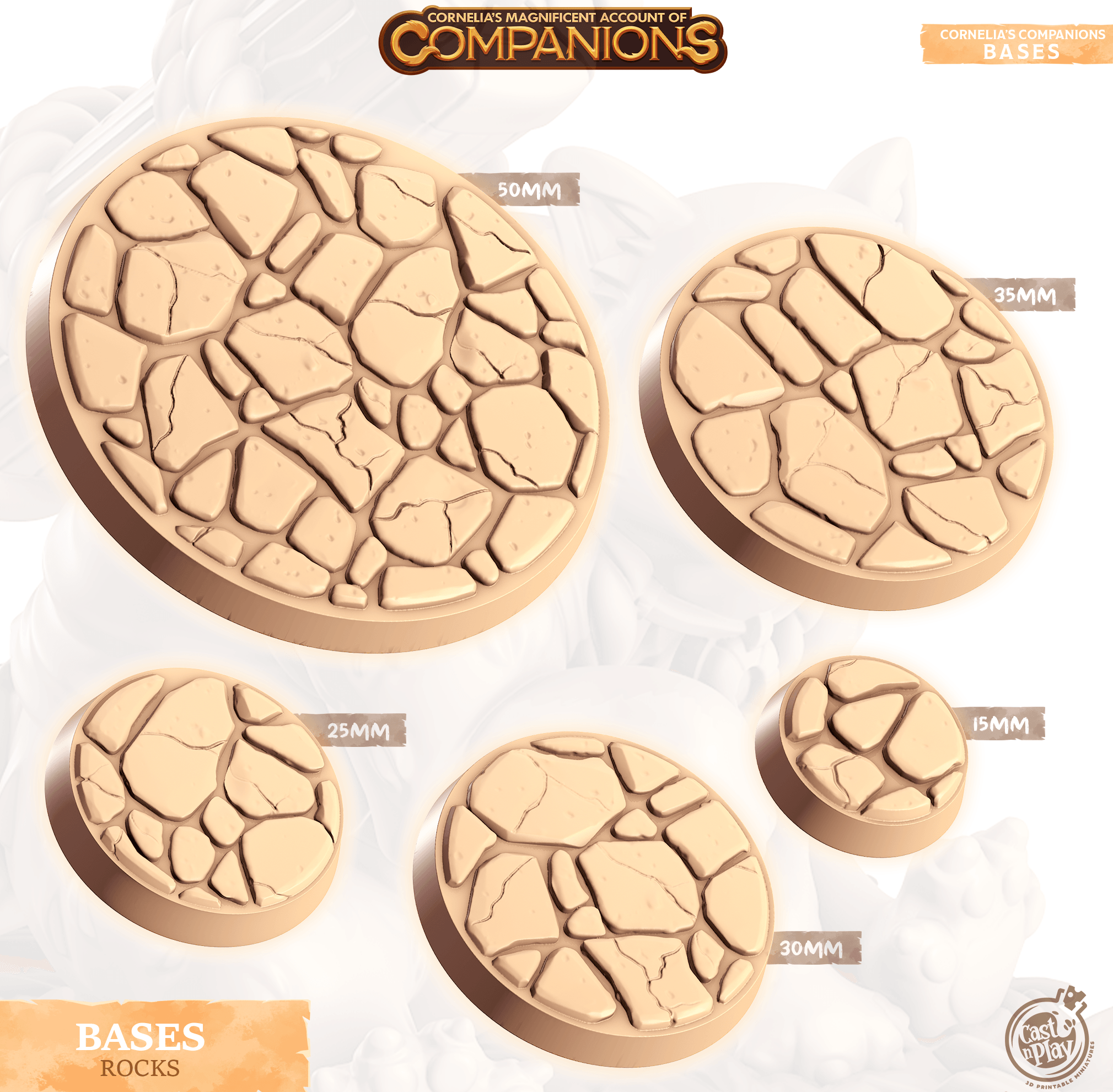 3D Printed Cast n Play Rocks Bases Companion's Bases - Master Pack Companions 28mm 32mm D&D (Online Only)