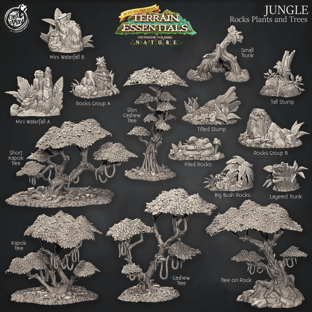 3D Printed Cast n Play Rocks Plants and Trees Jungle Terrain Set Terrain Essentials Nature 28mm 32mm D&D (Online Only)