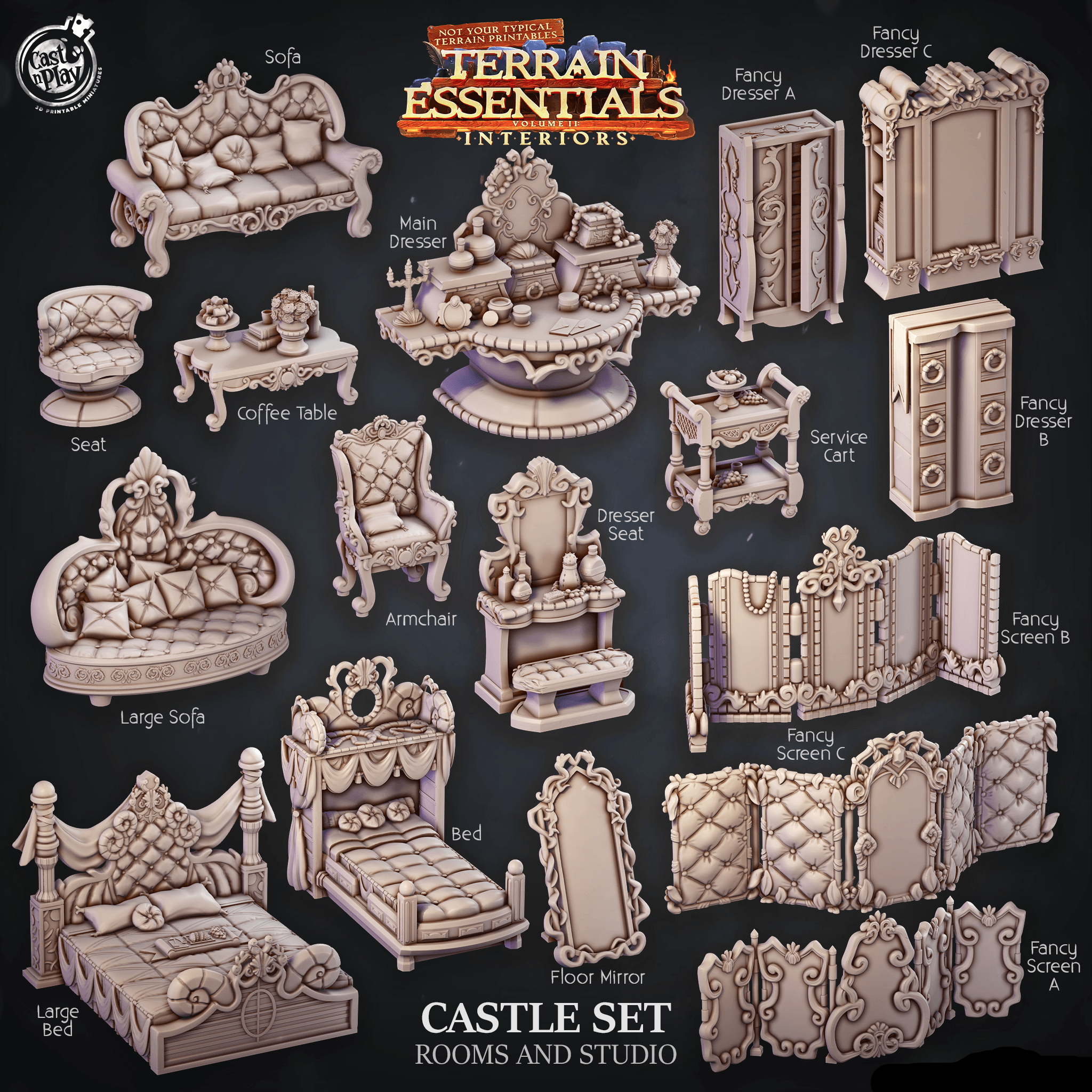3D Printed Cast n Play Room and Studio Castle Set Terrain Essentials 28mm 32mm D&D (Online Only)