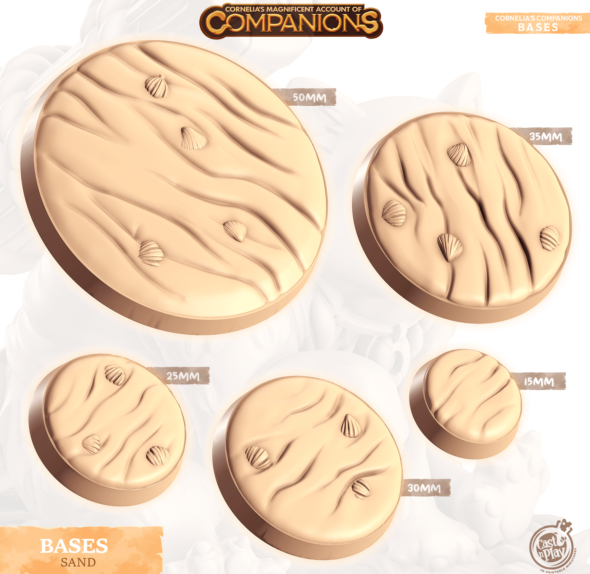 3D Printed Cast n Play Sand Bases Companion's Bases - Starter Pack Companions 28mm 32mm D&D (Online Only)