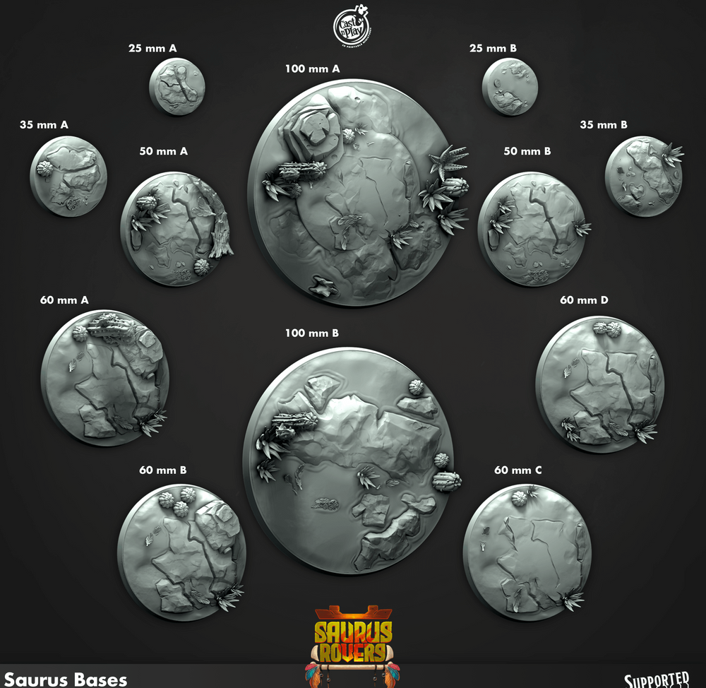 3D Printed Cast n Play Saurus Bases Saurus Rovers Set 28mm 32mm D&D (Online Only)
