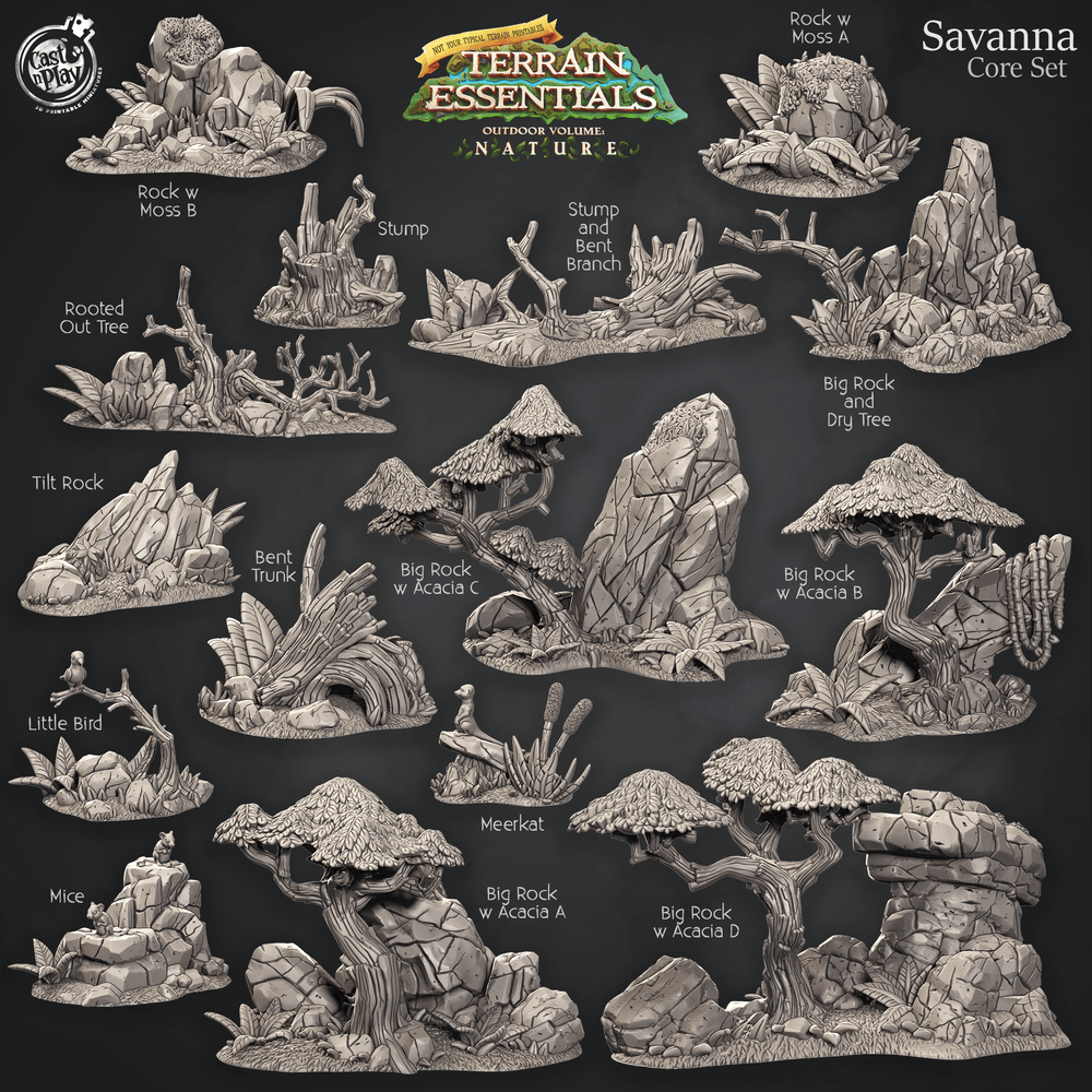 3D Printed Cast n Play Savanna Core Set Savanna Terrain Set Terrain Essentials Nature 28mm 32mm D&D (Online Only)