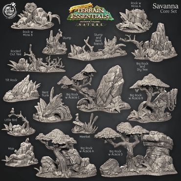 3D Printed Cast n Play Savanna Core Set Savanna Terrain Set Terrain Essentials Nature 28mm 32mm D&D (Online Only)