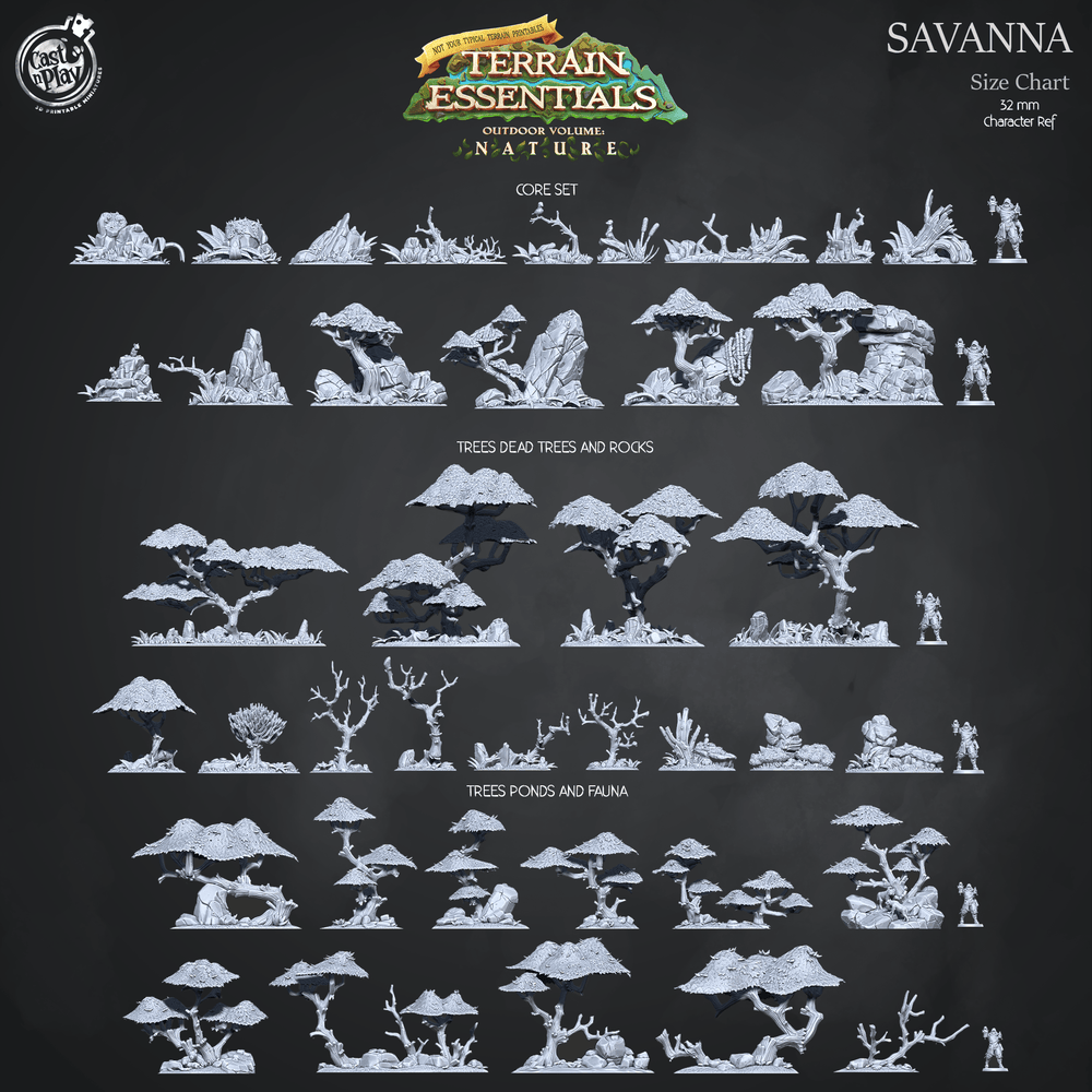 3D Printed Cast n Play Savanna Core Set Savanna Terrain Set Terrain Essentials Nature 28mm 32mm D&D (Online Only)