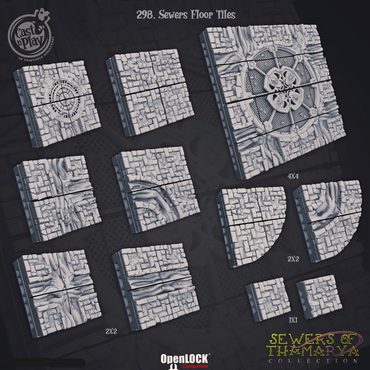 3D Printed Cast n Play Sewers of Thamarya - Sewer Floor Tiles 28mm 32mm D&D (Online Only)