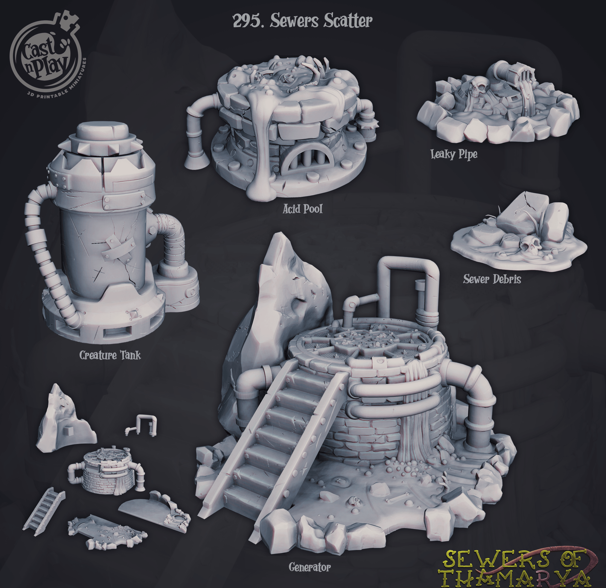 3D Printed Cast n Play Sewers of Thamarya - Sewer Scatter 28mm 32mm D&D (Online Only)