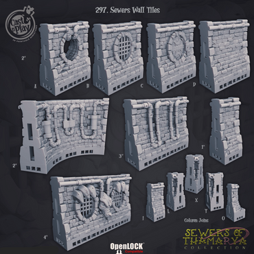 3D Printed Cast n Play Sewers of Thamarya - Sewers Wall Tiles 28mm 32mm D&D (Online Only)