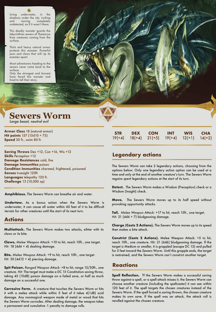 3D Printed Cast n Play Sewers Worm Kingdom Of Thamarya 28mm 32mm D&D (Online Only)