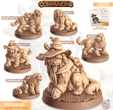 3D Printed Cast n Play Sheppar - Old English Shepherd Companions 28mm 32mm D&D (Online Only)