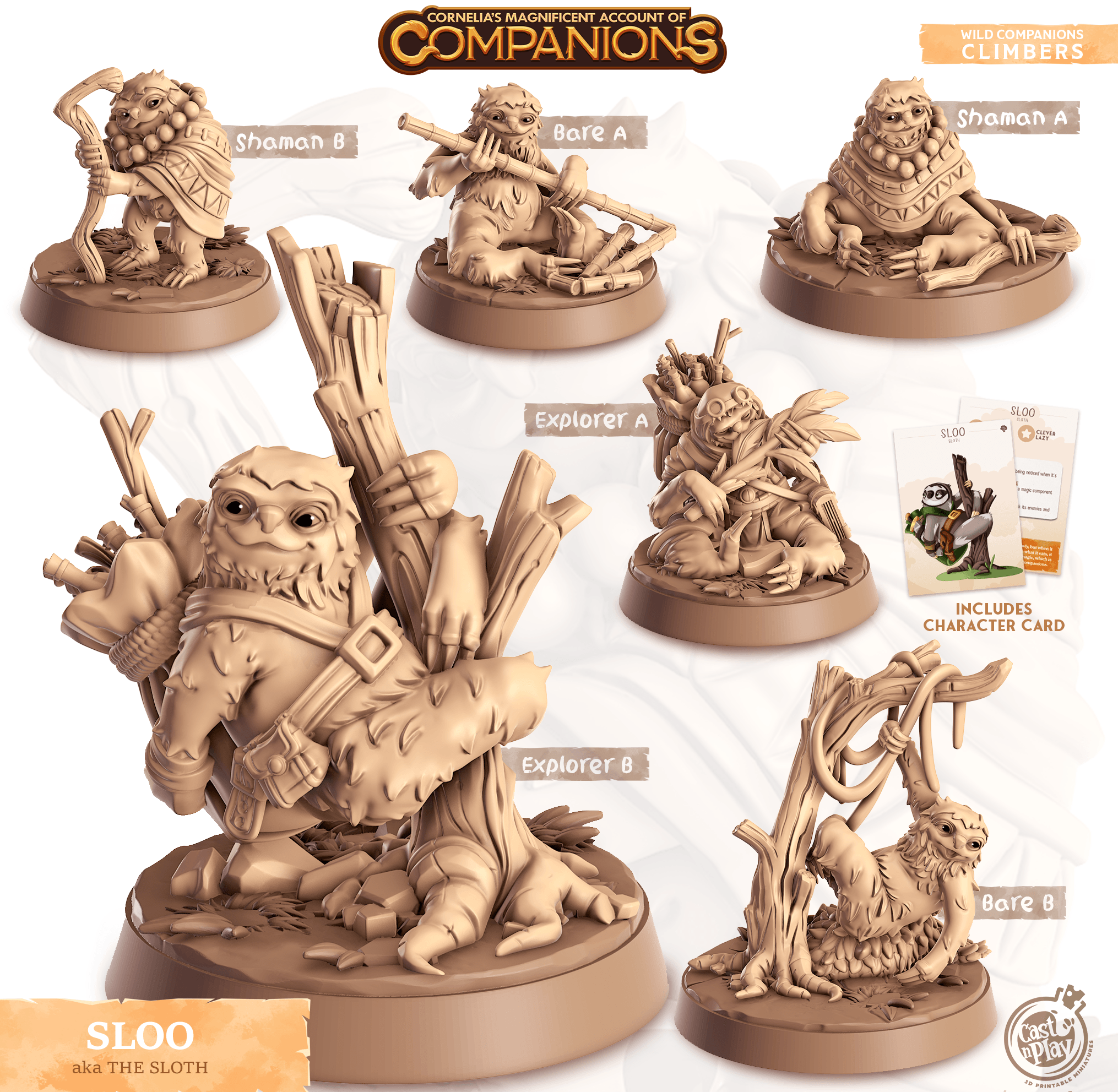 3D Printed Cast n Play Sloo - Sloth Companions 28mm 32mm D&D (Online Only)