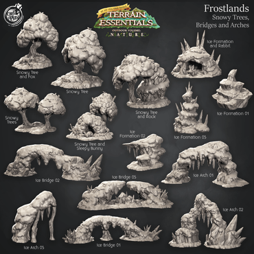 3D Printed Cast n Play Snowy Trees, Bridges and Arches Frostlands Terrain Set Terrain Essentials Nature 28mm 32mm D&D (Online Only)