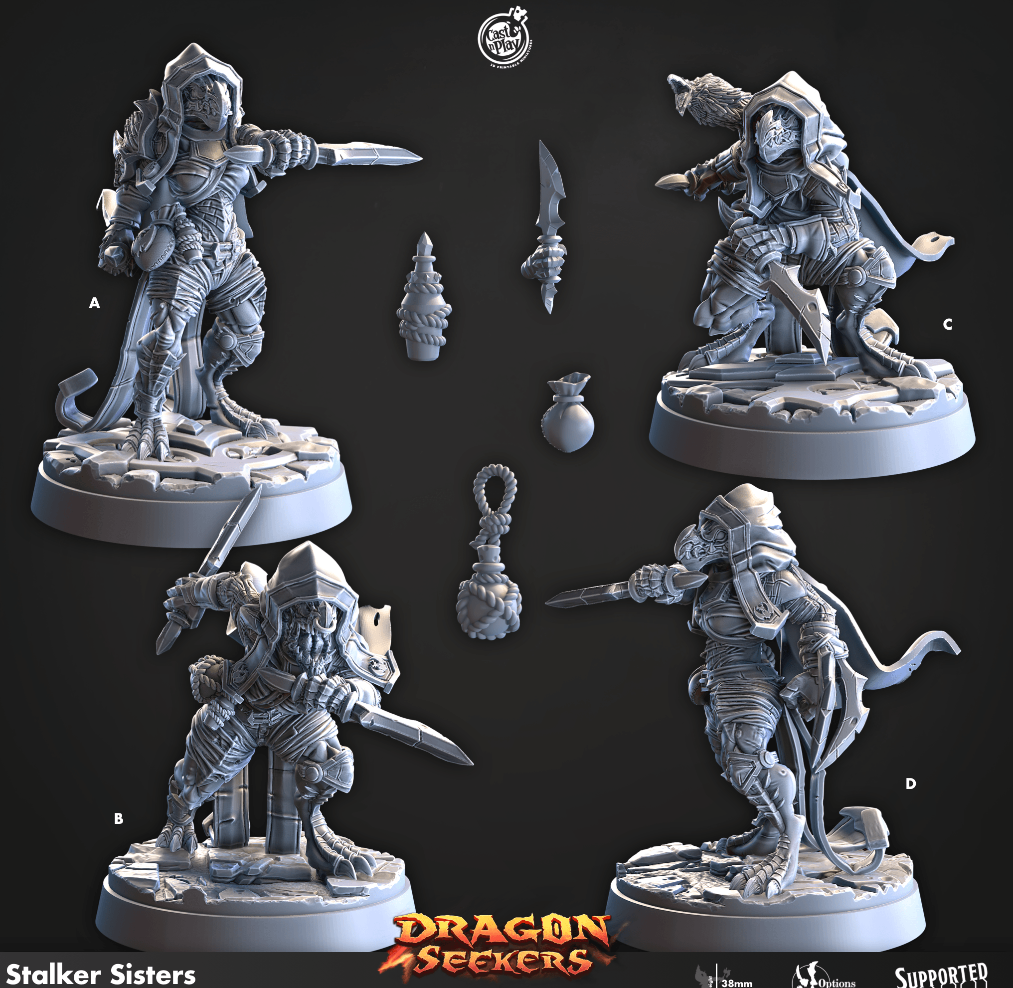 3D Printed Cast n Play Stalker Sisters Dragon Seekers 28mm 32mm D&D (Online Only)