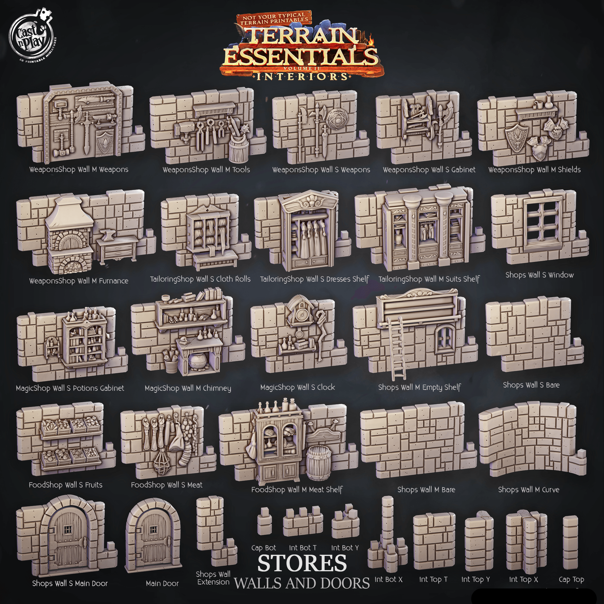 3D Printed Cast n Play Stores Walls And Doors Terrain Essentials 28mm 32mm D&D (Online Only)