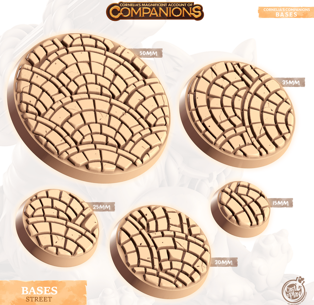 3D Printed Cast n Play Street Bases Companion's Bases - Master Pack Companions 28mm 32mm D&D (Online Only)