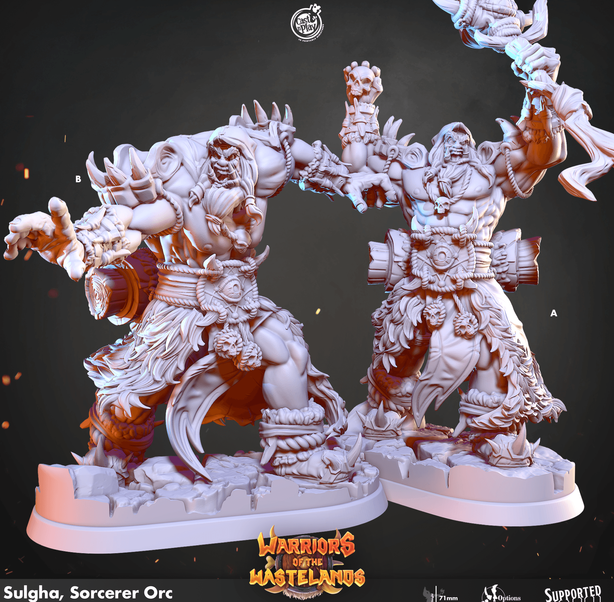 3D Printed Cast n Play Sulgha Orc Sorcerer Warriors of the Wastelands 28mm 32mm D&D (Online Only)