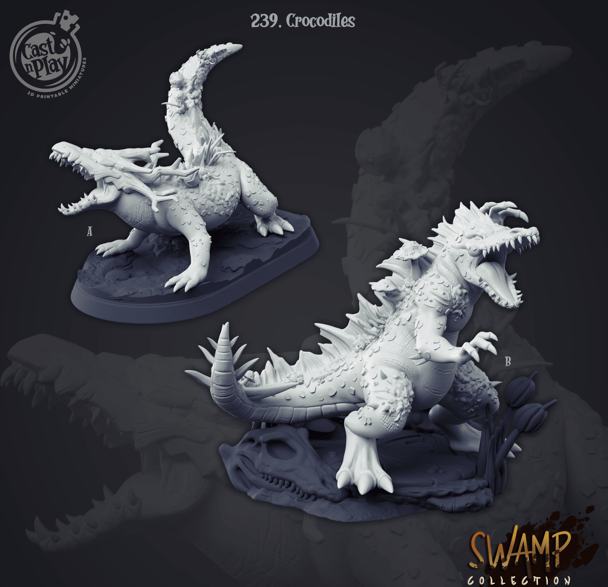 3D Printed Cast n Play Swamp Collection - Crocodiles 28mm 32mm D&D (Online Only)