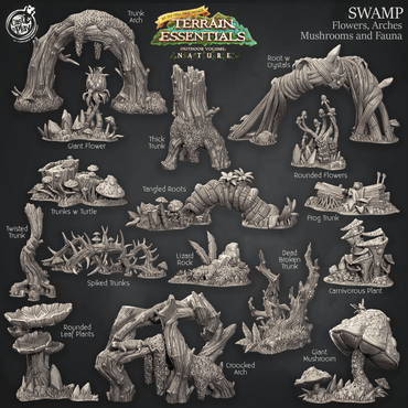3D Printed Cast n Play Swamp Terrain Flowers, Arches, Mushrooms and Fauna Set Terrain Essentials Nature 28mm 32mm D&D (Online Only)