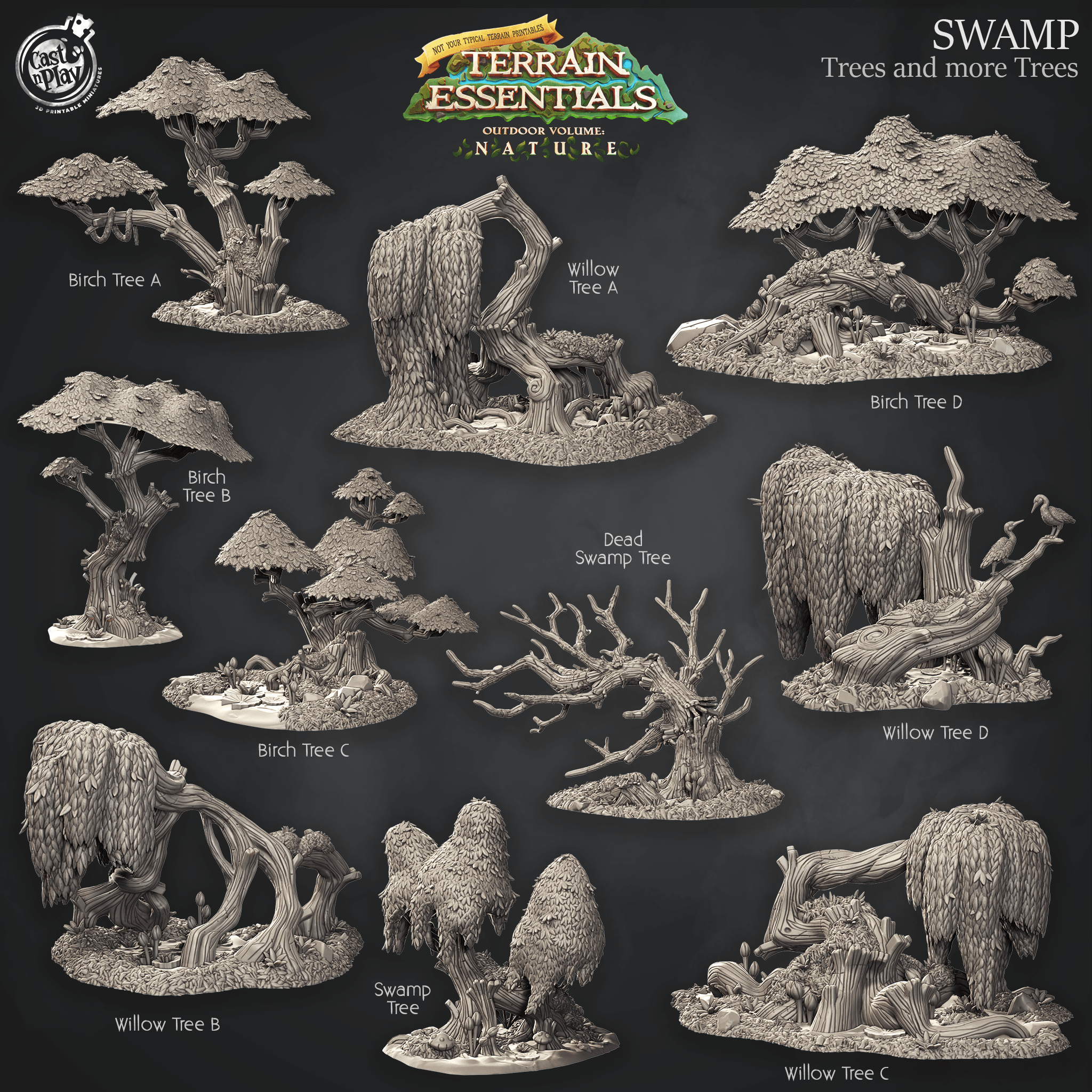 3D Printed Cast n Play Swamp Terrain Trees and more Trees Set Terrain Essentials Nature 28mm 32mm D&D (Online Only)