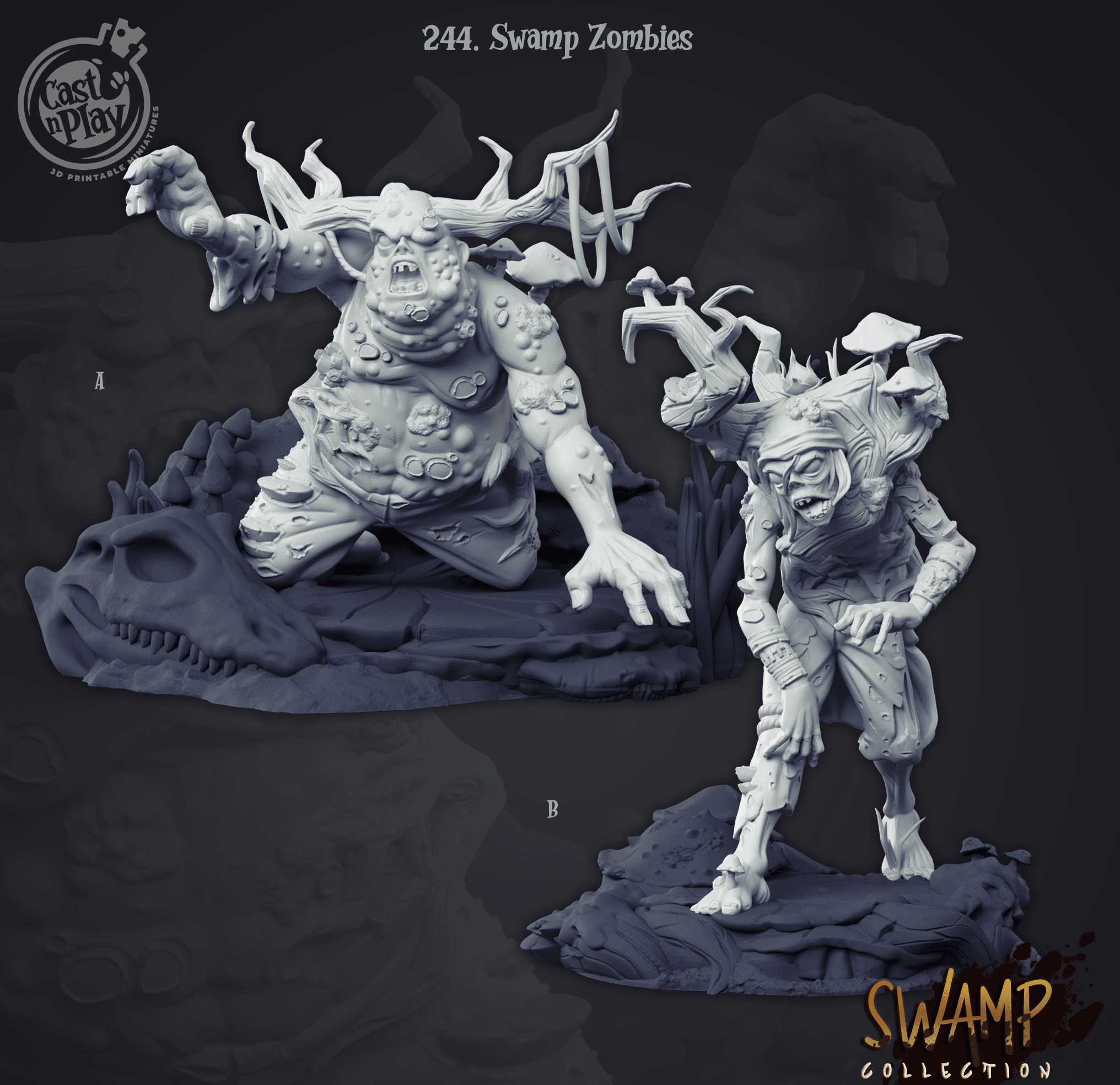 3D Printed Cast n Play Swamp Zombies Swamp Collection 28mm 32mm D&D (Online Only)