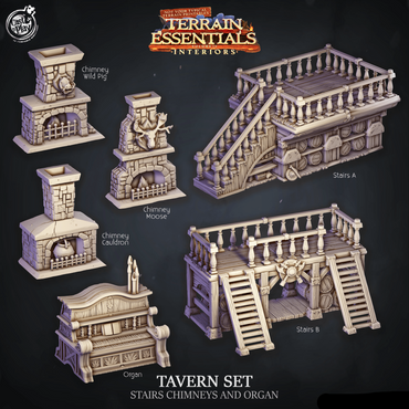 3D Printed Cast n Play Tavern Stairs Chimney and Organ Terrain Essentials 28mm 32mm D&D (Online Only)