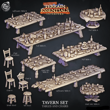 3D Printed Cast n Play Tavern Tables and Chairs Terrain Essentials 28mm 32mm D&D (Online Only)