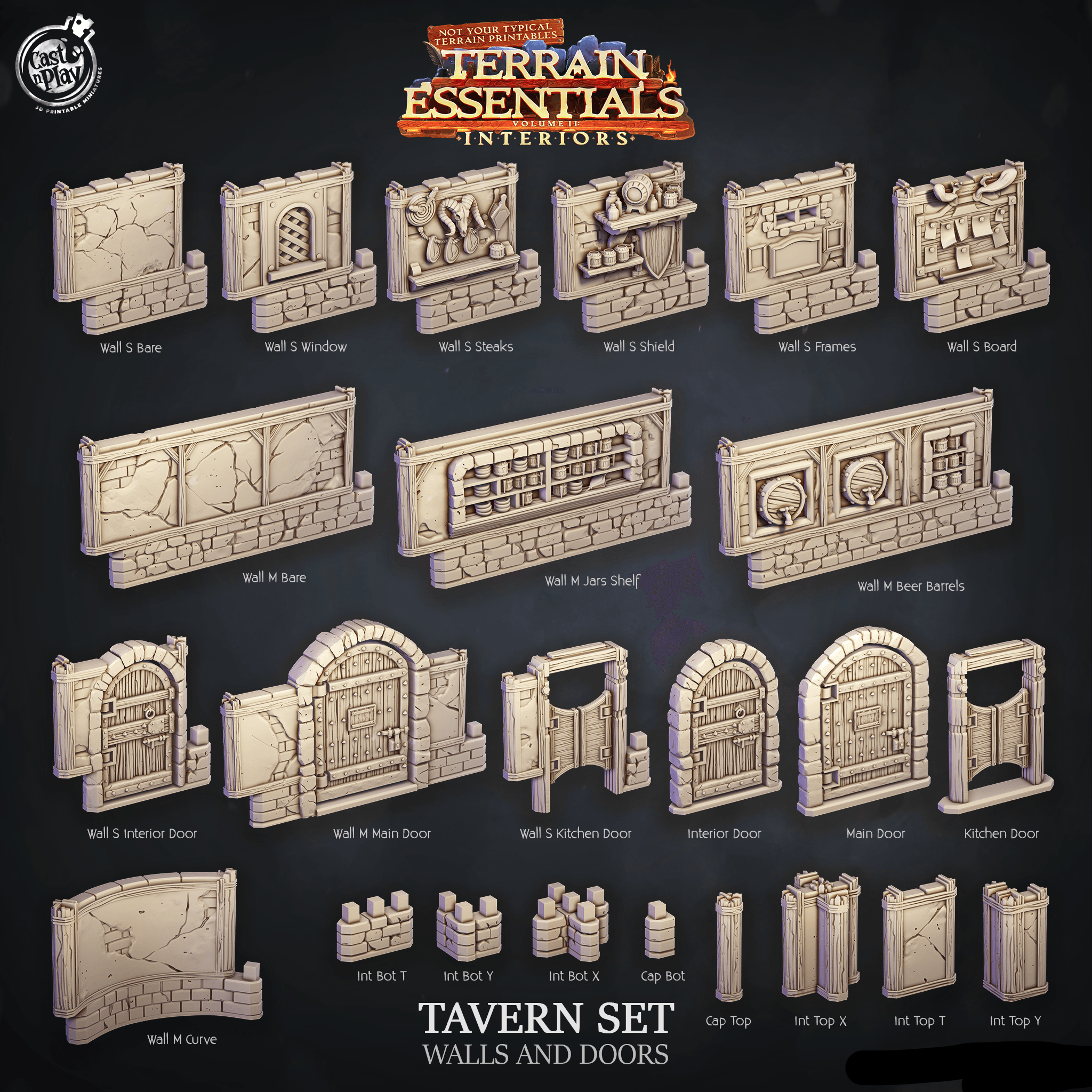 3D Printed Cast n Play Tavern Walls and Doors Terrain Essentials 28mm 32mm D&D (Online Only)