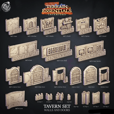 3D Printed Cast n Play Tavern Walls and Doors Terrain Essentials 28mm 32mm D&D (Online Only)