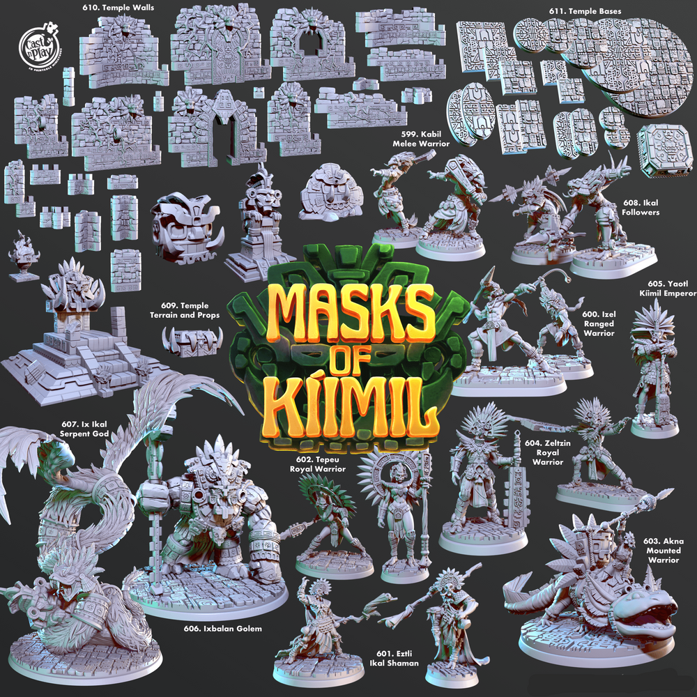 3D Printed Cast n Play Temple Bases Masks of Kiimil 28mm 32mm D&D (Online Only)