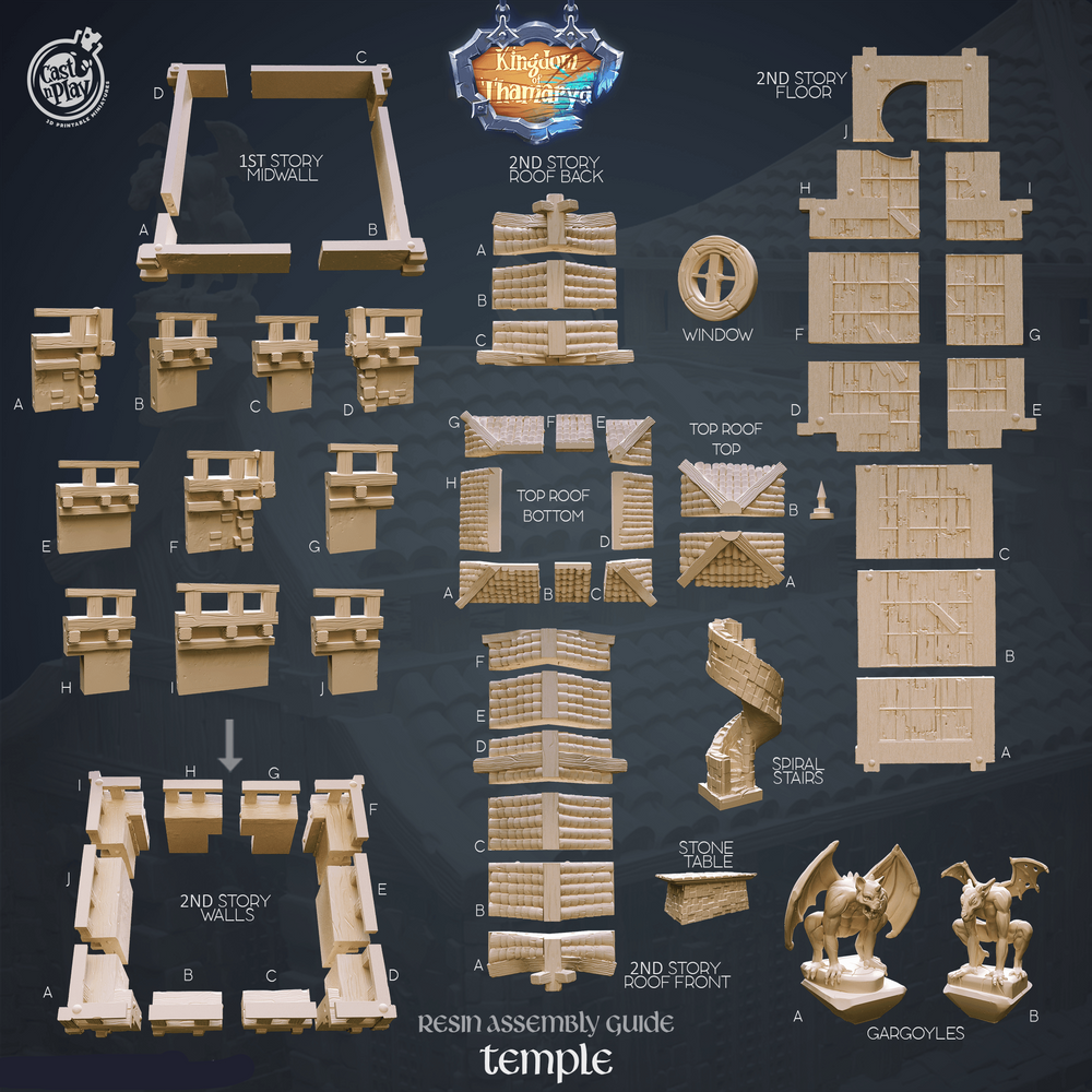 3D Printed Cast n Play Temple Kingdom Of Thamarya 28mm 32mm D&D (Online Only)