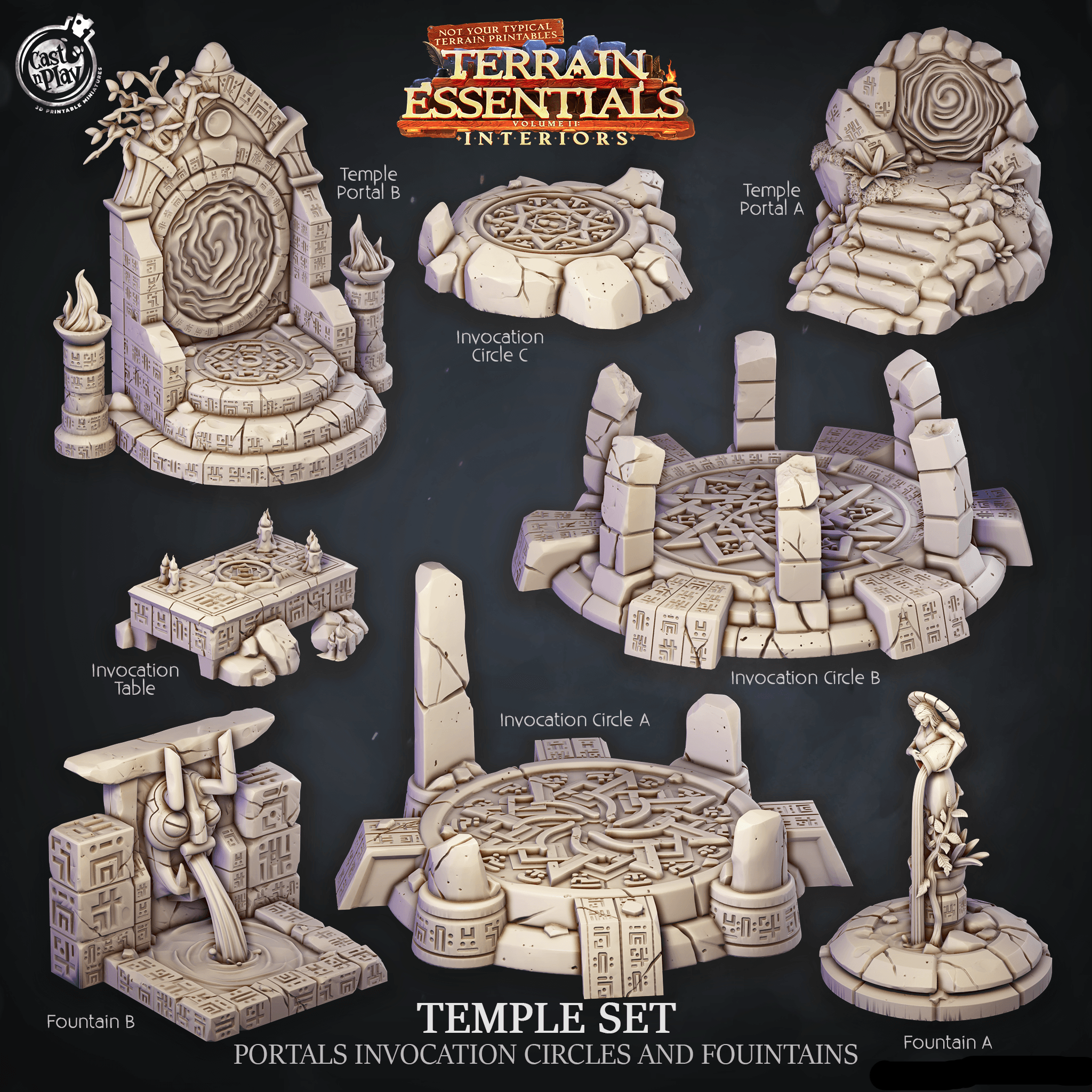 3D Printed Cast n Play Temple Portals, Invocation Circles and Fountains Terrain Essentials 28mm 32mm D&D (Online Only)
