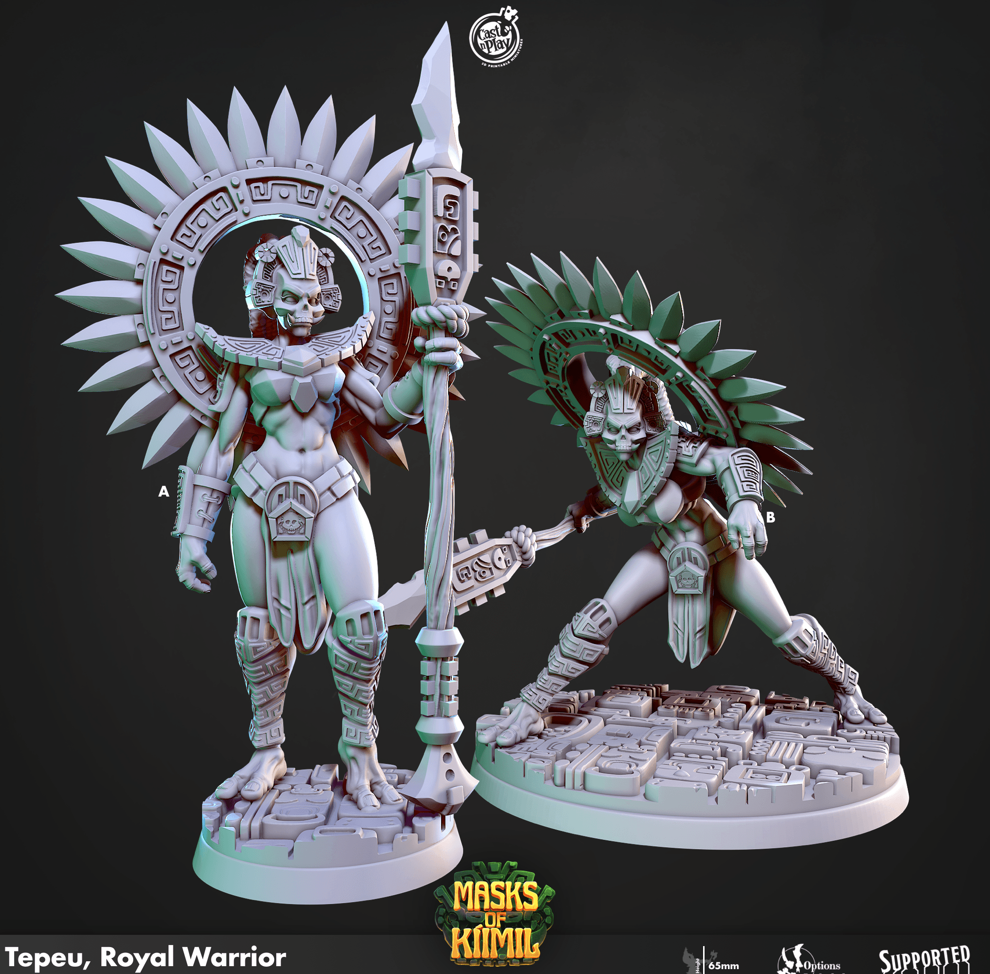 3D Printed Cast n Play Tepeu, Royal Warrior Masks of Kiimil 28 32mm D&D (Online Only)