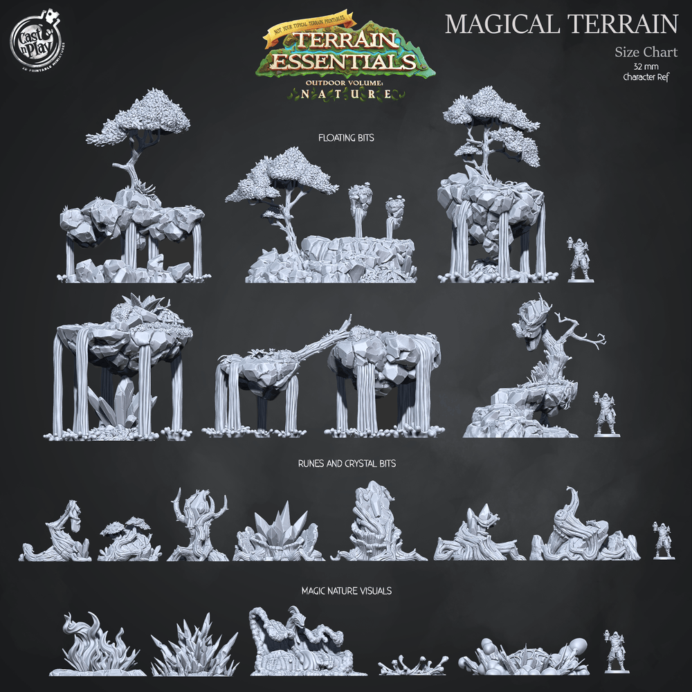 3D Printed Cast n Play Terrain Essentials Nature - Magical Terrain Set 28mm 32mm D&D (Online Only)