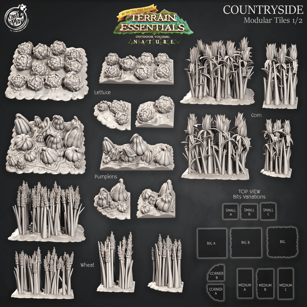 3D Printed Cast n Play Terrain Essentials Nature Meadows & Countryside Terrain - Countryside Modular Tiles Set 28mm 32mm D&D (Online Only)