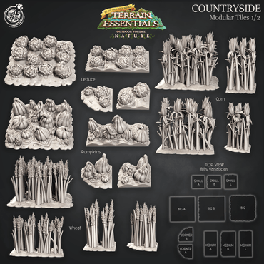 3D Printed Cast n Play Terrain Essentials Nature Meadows & Countryside Terrain - Countryside Modular Tiles Set 28mm 32mm D&D (Online Only)