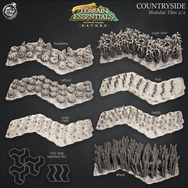3D Printed Cast n Play Terrain Essentials Nature Meadows & Countryside Terrain - Countryside Modular Tiles Set 28mm 32mm D&D (Online Only)