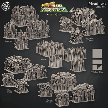 3D Printed Cast n Play Terrain Essentials Nature Meadows & Countryside Terrain - Meadows Core Set 28mm 32mm D&D (Online Only)