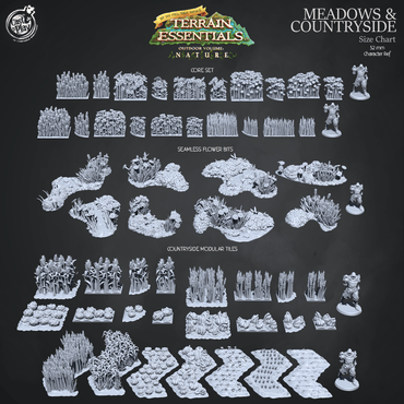3D Printed Cast n Play Terrain Essentials Nature Meadows & Countryside Terrain - Meadows Core Set 28mm 32mm D&D (Online Only)