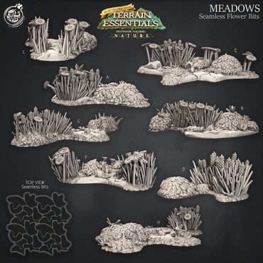 3D Printed Cast n Play Terrain Essentials Nature - Meadows Seamless Flower Bits Set 28mm 32mm D&D (Online Only)