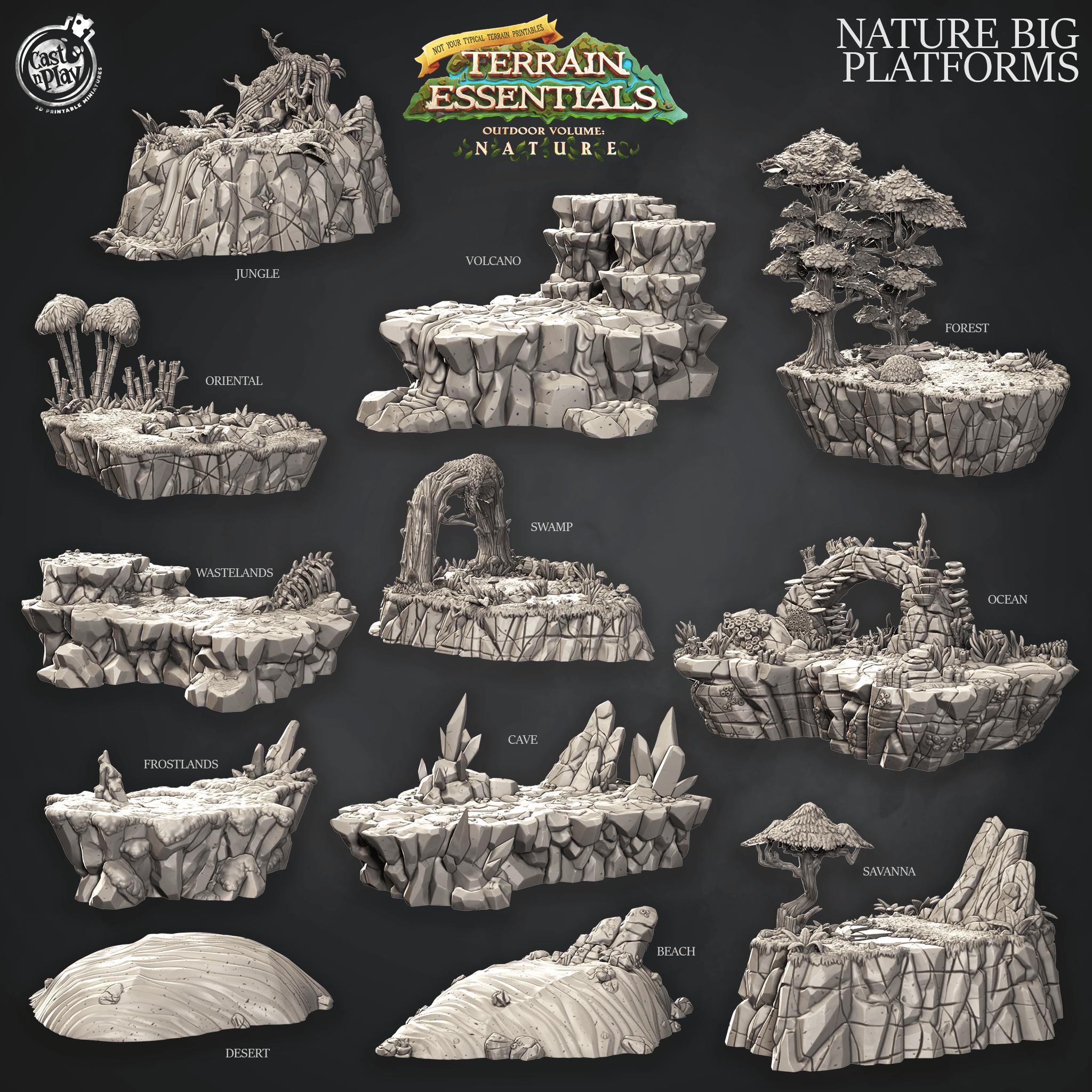3D Printed Cast n Play Terrain Essentials Nature - Nature Big Platforms Set 28mm 32mm D&D (Online Only)