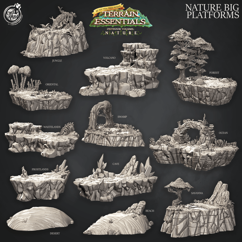 3D Printed Cast n Play Terrain Essentials Nature - Nature Big Platforms Set 28mm 32mm D&D (Online Only)