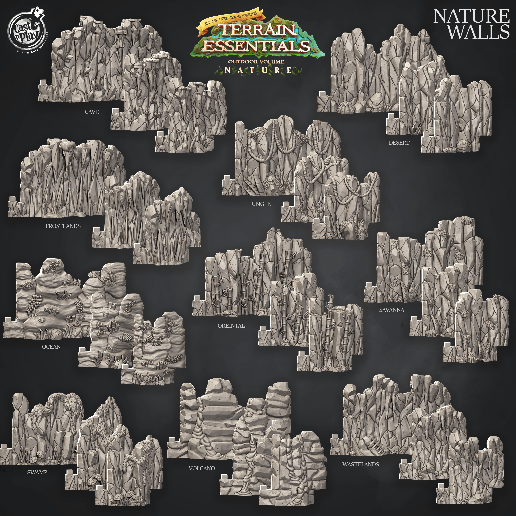 3D Printed Cast n Play Terrain Essentials Nature - Nature Wall  28mm 32mm D&D (Online Only)