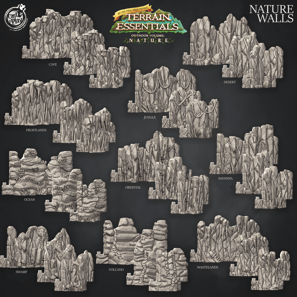 3D Printed Cast n Play Terrain Essentials Nature - Nature Wall  28mm 32mm D&D (Online Only)
