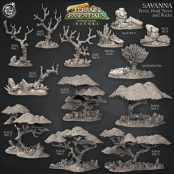 3D Printed Cast n Play Terrain Essentials Nature Savanna Terrain - Trees, Dead Trees and Rocks Set 28mm 32mm D&D (Online Only)